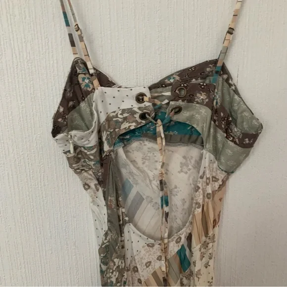 NWT Free People Dress Fiona Patchwork Maxi in Green Beige Print - Picture 8 of 11